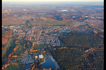 Luftbild von Stadtansicht im Winter aus Westen in Rülzheim im Bundesland Rheinland-Pfalz, Deutschland