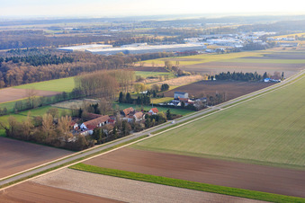 Ortsteil Höfen im Winter aus Südwesten im Ortsteil Minderslachen in Kandel im Bundesland Rheinland-Pfalz, Deutschland