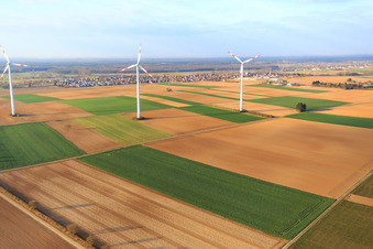 Minfelder Windpark im Bundesland Rheinland-Pfalz, Deutschland von oben gesehen