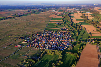 Luftbild von Dorfübersicht am Triefenbach von Westen in Venningen im Bundesland Rheinland-Pfalz, Deutschland