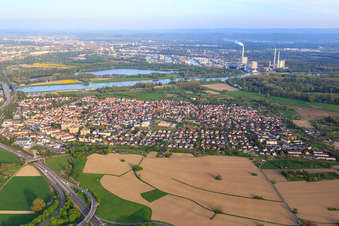 Ortsansicht aus Nordwesten im Ortsteil Maximiliansau in Wörth am Rhein im Bundesland Rheinland-Pfalz, Deutschland