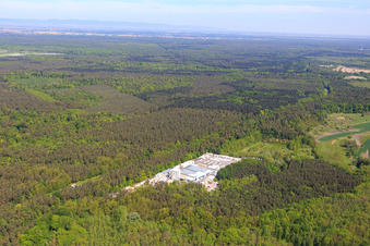 Kalksandsteinwerke Schencking GmbH & Co. KG, Werk Bienwald im Ortsteil Büchelberg in Wörth am Rhein im Bundesland Rheinland-Pfalz, Deutschland vom Flugzeug aus