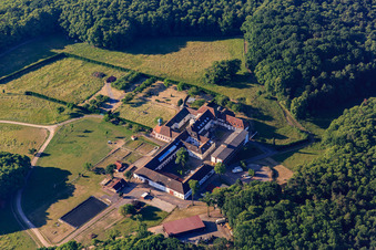 Pferdepension auf dem Kloster Liebfrauenberg in Bad Bergzabern im Bundesland Rheinland-Pfalz, Deutschland aus der Luft