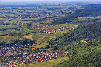 Burgruine Landeck am Haardtrand aus Norden in Klingenmünster im Bundesland Rheinland-Pfalz, Deutschland