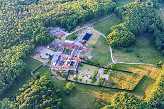Pferdepension auf dem Kloster Liebfrauenberg in Bad Bergzabern im Bundesland Rheinland-Pfalz, Deutschland aus der Vogelperspektive