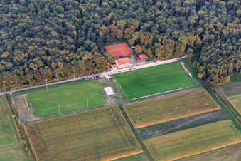 Sportplätze des TSV 1908 Freckenfeld und Grillhütte aus Westen im Bundesland Rheinland-Pfalz, Deutschland