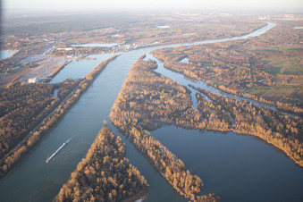 Kanalverlauf und Uferbereiche der Wasserstraße der Binnenschiffahrt Goldkanal zum Rhein in Elchesheim-Illingen im Bundesland Baden-Württemberg, Deutschland