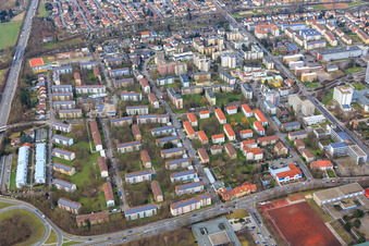 Stadtteil am Woogbach mit Heinrich-Heine-Straße in Speyer im Bundesland Rheinland-Pfalz, Deutschland