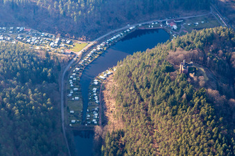 Luftaufnahme von Dahn, Campingplatz Neudahner Weiher im Bundesland Rheinland-Pfalz, Deutschland
