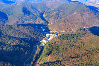 Luftaufnahme von Industriegebiet Wasgausstraße mit Buchmann GmbH und CHRIPA Paletten GmbH & Co. KG im Ortsteil Sarnstall in Annweiler am Trifels im Bundesland Rheinland-Pfalz, Deutschland