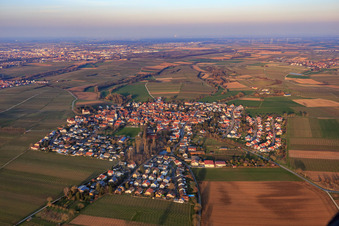 Luftbild von Dorfansicht von Westen im Ortsteil Mörzheim in Landau in der Pfalz im Bundesland Rheinland-Pfalz, Deutschland