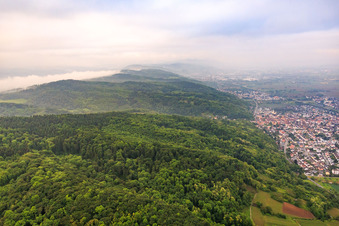 Hänge des Odenwald im Morgennebel von Norden in Hemsbach im Bundesland Baden-Württemberg, Deutschland