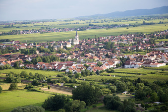 Ortsansicht der Straßen und Häuser der Wohngebiete im Ortsteil Eckel in Edesheim im Bundesland Rheinland-Pfalz, Deutschland