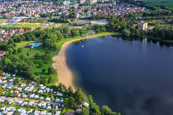 Luftbild von Freibad Wiesensee in Hemsbach im Bundesland Baden-Württemberg, Deutschland