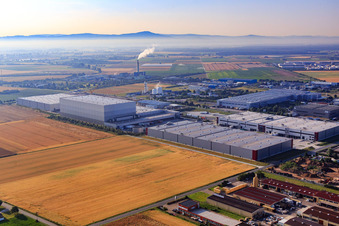 Industriegebiet Eduard-Fresenius-Straße mit Fresenius Medical Care Deutschland GmbH, LOGOSYS Logistik GmbH und LOGOSYS Logistik GmbH in Biebesheim am Rhein im Bundesland Hessen