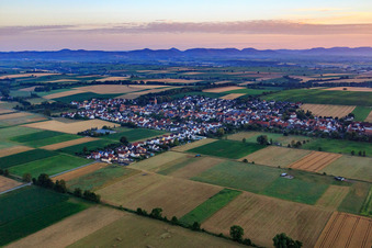 Dorfansicht am Morgen aus Südosten in Freckenfeld im Bundesland Rheinland-Pfalz, Deutschland