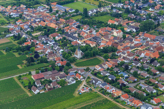 Kirchgasse mit Weinberg vor der Prot. Kirche in Friedelsheim im Bundesland Rheinland-Pfalz, Deutschland