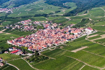 Dorf - Ansicht am Rande von Weinbergen in Saint-Hippolyte in Grand Est im Bundesland Haut-Rhin, Frankreich
