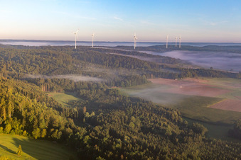 Luftbild von Windpark Kohlenstr im Ortsteil Rappoltshofen in Obersontheim im Bundesland Baden-Württemberg, Deutschland