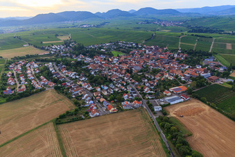 Dorfansicht aus Osten im Ortsteil Mörzheim in Landau in der Pfalz im Bundesland Rheinland-Pfalz, Deutschland