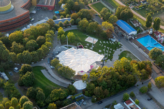 Fernsehgarten des Senders Zweites Deutsches Fernsehen im Ortsteil Lerchenberg in Mainz im Bundesland Rheinland-Pfalz, Deutschland