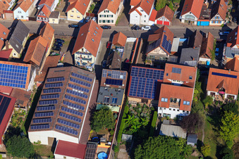 Scheuern mit PV-Dächern an der Rheinstr in Kandel im Bundesland Rheinland-Pfalz, Deutschland aus der Drohnenperspektive