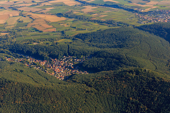 Luftbild von Dorfansicht im Pfälzerwald aus Westen in Dörrenbach im Bundesland Rheinland-Pfalz, Deutschland