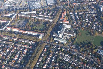Luftbild von Pfalzplatz, Diakonissen KH im Ortsteil Lindenhof in Mannheim im Bundesland Baden-Württemberg, Deutschland