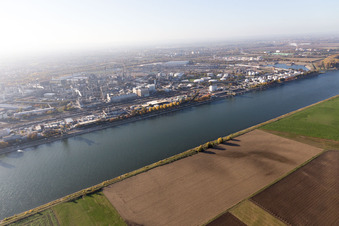 Ortsteil BASF in Ludwigshafen am Rhein im Bundesland Rheinland-Pfalz, Deutschland von oben