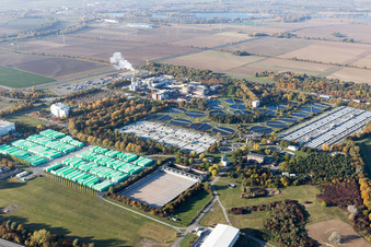 BASF-Kläranlage im Ortsteil Mörsch in Frankenthal im Bundesland Rheinland-Pfalz, Deutschland aus der Drohnenperspektive