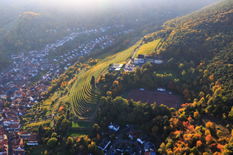 Arens Hotel 327m NN zwischen Wald,  Sportplatz Sankt Martin und Weinbergen im Ortsteil SaintMartin im Bundesland Rheinland-Pfalz, Deutschland
