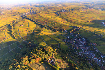 Hotel Leinsweiler Hof zwischen berbstlicht bunten Weinbergen im Bundesland Rheinland-Pfalz, Deutschland