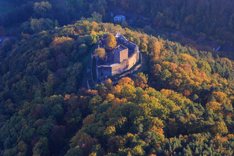 Burgruine der Burg Landeck im herbstlichem Wald bei Abendlicht in Klingenmünster im Bundesland Rheinland-Pfalz, Deutschland