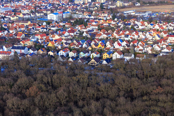 Ansicht des Ortsteil Siedlung Gartenstadt aus Südwesten in Kandel im Bundesland Rheinland-Pfalz, Deutschland