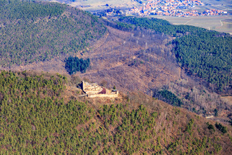 Burgruine Neuscharfeneck in Flemlingen im Bundesland Rheinland-Pfalz, Deutschland aus der Luft