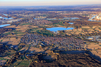 Stadtansicht aus Westen bis zum Rhein in Hagenbach im Bundesland Rheinland-Pfalz, Deutschland