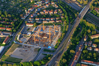 Baustelle für den Neubau der dm-dialogicum (Zentrale) und dmTECH GmbH in Am dm-Platz im Ortsteil Durlach in Karlsruhe im Bundesland Baden-Württemberg, Deutschland