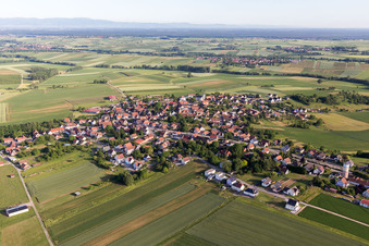 Dorf - Ansicht am Rande von landwirtschaftlichen Feldern und Nutzflächen in Schoenenbourg in Grand Est in Schœnenbourg im Bundesland Bas-Rhin, Frankreich
