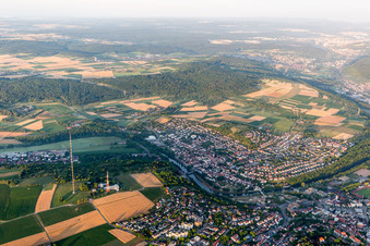 Luftbild von Stahlmast- Funkturm und Sendeanlage als Grundnetzsender Mühlacker in Mühlacker im Bundesland Baden-Württemberg, Deutschland