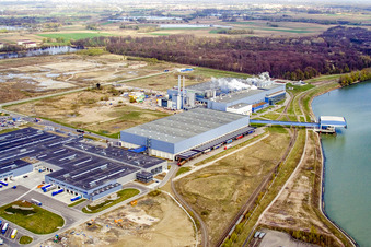 Industriegebiet Oberwald, Papierfabrik Palm in Wörth am Rhein im Bundesland Rheinland-Pfalz, Deutschland aus der Luft