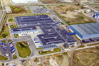 Industriegebiet Oberwald, Papierfabrik Palm in Wörth am Rhein im Bundesland Rheinland-Pfalz, Deutschland von oben gesehen