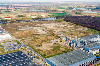 Industriegebiet Oberwald: Papierfabrik Palm in Wörth am Rhein im Bundesland Rheinland-Pfalz, Deutschland aus der Vogelperspektive