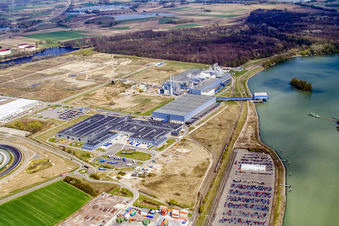 Industriegebiet Oberwald: Papierfabrik Palm in Wörth am Rhein im Bundesland Rheinland-Pfalz, Deutschland aus der Luft betrachtet