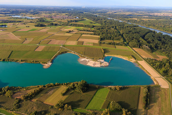 Luftbild von Polderdamm hinterm Rheinzabern Baggersee in Neupotz im Bundesland Rheinland-Pfalz, Deutschland