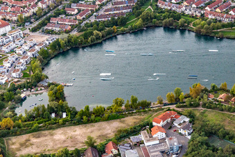 Luftbild von Wasserski- und Wakeboardinganlage auf dem Rheinauer See in Mannheim im Bundesland Baden-Württemberg, Deutschland