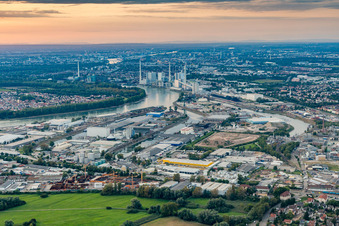 Luftbild von Kaianlagen und Schiffs- Anlegestellen am Hafenbecken des Binnenhafen Rheinauhafen am Rhein im Ortsteil Rheinau in Mannheim im Bundesland Baden-Württemberg, Deutschland