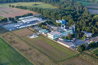 Schrägluftbild von Süpro GmbH im Ortsteil Hüttenfeld in Lampertheim im Bundesland Hessen, Deutschland
