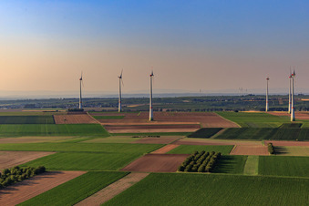 Luftaufnahme von Windpark Hochborn-Gau-Heppenheim nördlich von Bechtheim im Ortsteil Heßloch in Dittelsheim-Heßloch im Bundesland Rheinland-Pfalz, Deutschland