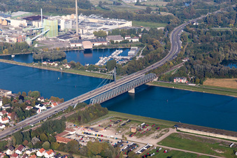 Rheinbrücke Maxau von Südwesten im Ortsteil Maximiliansau in Wörth am Rhein im Bundesland Rheinland-Pfalz, Deutschland