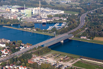 Luftbild von Rheinbrücke Maxau von Südwesten im Ortsteil Maximiliansau in Wörth am Rhein im Bundesland Rheinland-Pfalz, Deutschland